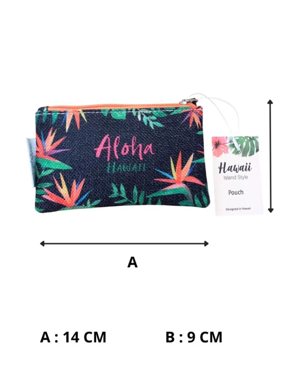 Hawaiian-Inspired Black Cosmetic Pouch & Nail File Set – Orange & Green Design –